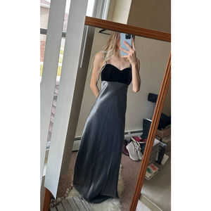 Vintage Y2K 90s All That Jazz Silver Black Velour Strappy Long Dress